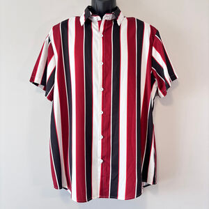 SHEIN Men's XXL Red White & Black Vertical Striped Button Front Casual Shirt NIB